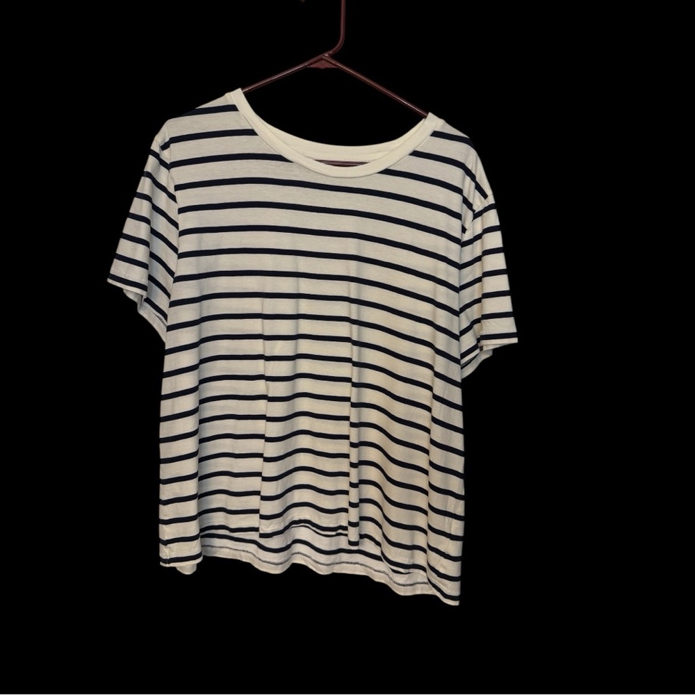 GAP women’s Organically Grown Cotton Striped Crew Neck T-Shirt White Navy XXL